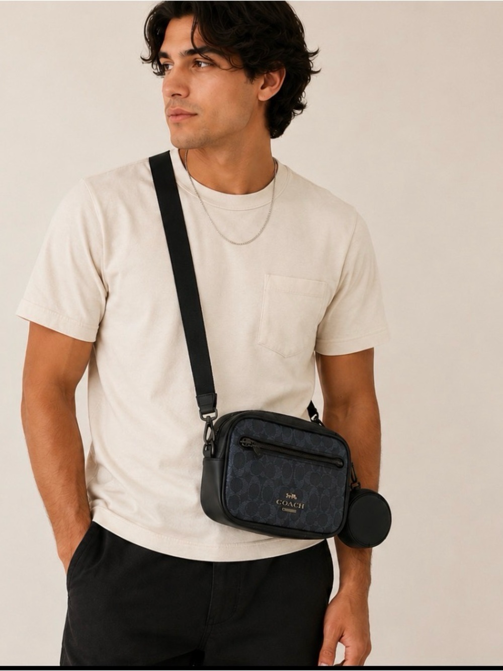 Coach Men's Navy Signature Canvas Belt Bag with Coin Pod